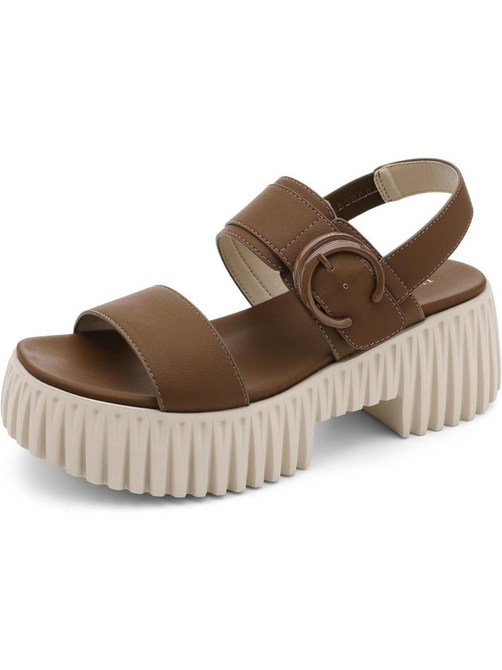 Women's Dark Browm Platform Dressy Sandals Chunky Wedge Heel Comfortable Casual